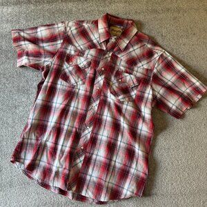 Wrangler Western Fashion Pearl Snap Red/White/Blue/Silver Short Sleeve Shirt LG